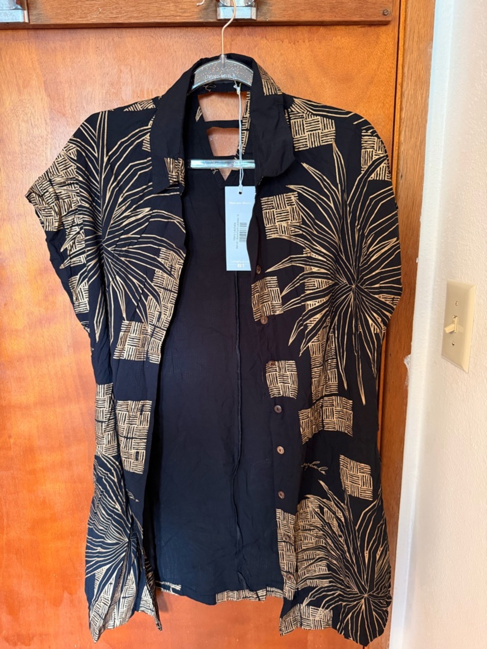 Black and Tan Floral Print Women's Button-Up Dress